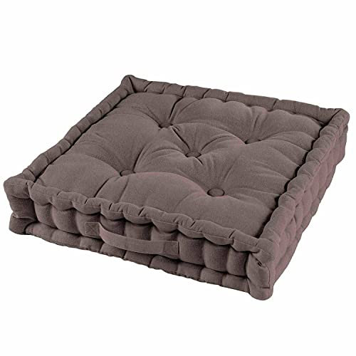 Dynamic24 Premium Sitzkissen Stuhlkissen Auflagen Bankauflage ca. 60x60cm für Indoor Outdoor 10cm dick aus 100% Baumwolle Bodenkissen Palettenkissen Polsterung mit Tragegriff (1, Taupe, 60x60x10cm)