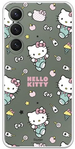 Personalaizer Flexible Silikonhülle für Samsung Galaxy S24 mit Hello Kitty Design und Sticker-Muster, Kawaii-Stil, TPU-Schutzhülle