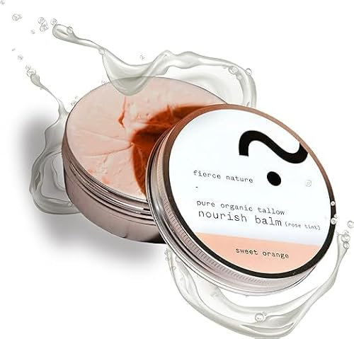 Fierce Nature Pure Nourish Tallow Balm | Organic, Vitamin-Rich Nourishing Body & Face Moisturizer | Natural, Essential Oil Free Skincare | 100g, Sweet Orange (w Rose Tint)