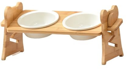 Céramique Gamelles Support Bambou,Gamelles Chien Chat, Support pour Animaux de Compagnie surélevé réglable Bols, Gamelle pour Chat mit Tapis Gamelle Chat, Gamelle Chat avec Support 25° Incliné