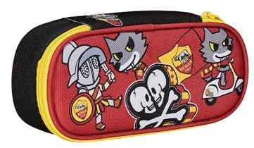AS Roma Portapenne Scuola ROUND PLUS - A.S. ROMA Calcio - ROMA X TOKIDOKI, Giallo Rosso - Astuccio Scuola Monozip con Organizer Interno, Passanti Elastici - Accessori Zaino Scuola - Astuccio Bambino