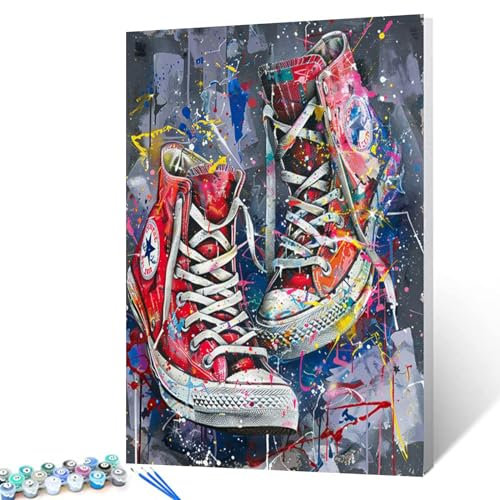 Street Graffiti - Kit de pintura por números, lona de 16 x 20 pulgadas, estilo retro, zapatos rojos, pintura al óleo para niños, estudiantes, adultos, principiantes, con pinceles, dibujos de pigmentos