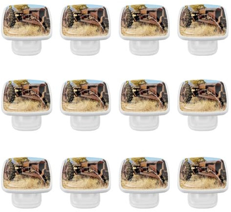 12 quadratische Schubladengriffe mit Schrauben, alter Traktor