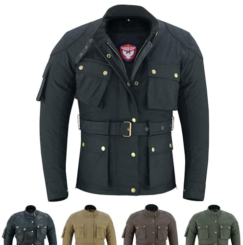warrior gears Veste de moto en coton ciré pour femme 12 oz Veste de moto blindée de protection CE décontractée pour femme, veste textile fixe imperméable et doublure en maille pour l'extérieur