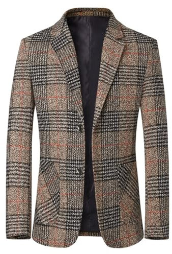 Sakko Blazer vintage à carreaux 2024 coupe ajustée élégante pour homme à rayures pour le printemps et l'automne Veste de costume pour les loisirs pour mariage et affaires, Café-17, XL