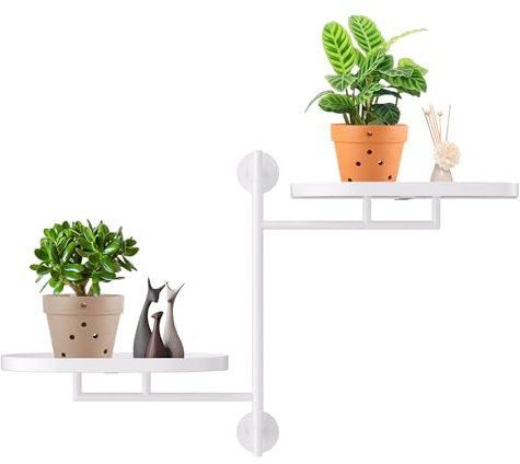 YFFSRJDJ Étagère de fenêtre rotative pour plusieurs plantes d'intérieur, support d'angle en métal blanc à 2 niveaux, étagère flottante pour mur, rebord de fenêtre, cadeau pour les amateurs de