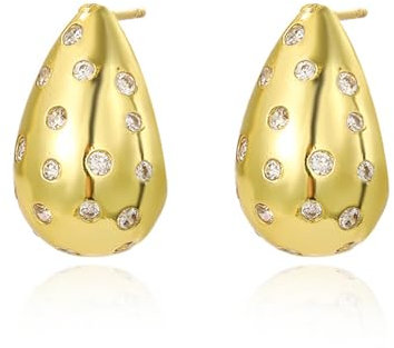 Ohrringe Gold Creolen Gold Klein, Drop Ohrringe Tropfen Ohrringe Chunky Ohrringe, 14K Gold Kreolen Huggie Creolen Mini für Damen Mädchen Herren (gold 2)