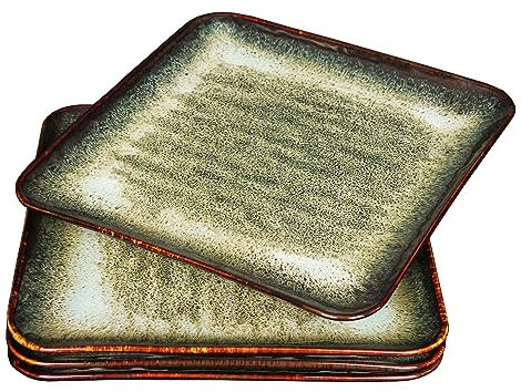 jinsongdafa Ceramic Dinner Plates Set, 22.7 CM Dessert Plates Set of 4, for Platter Tray Serving Plate - Microwave Dishwasher Safe,Scratch Resistant,Dinnerware Kitchen Porcelain Serving Dishes, Square
