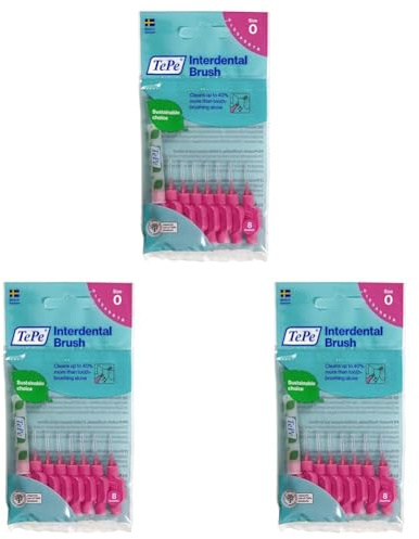 TePe Interdentalbürsten Original – einfache Reinigung der Zahnzwischenräume – 1 x 8 Aufsteckbürsten – Durchmesser 0,4 mm – Rosa (Packung mit 3)