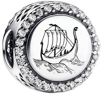 Pandora Viking ship sterling silver charm with clear cubic zirconia and black enamel 792016CZ_E040