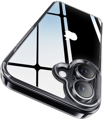 CASEKOO 2025 Neu Crystal Clear Speziell für iPhone 16 Hülle [Nie Vergilbung] [Unzerstörbarer Militärschutz] Stoßfeste Kratzfeste Schutzhülle Transparent Case Dünne Handyhülle - Schwarz