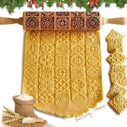Rouleau à pâtisserie avec motif de Noël, rouleau à pâtisserie en bois, rouleau à pâtisserie avec motif, motif 3D, rouleau à pâtisserie en relief, rouleau à pâtisserie de Noël, pâtisserie maison,