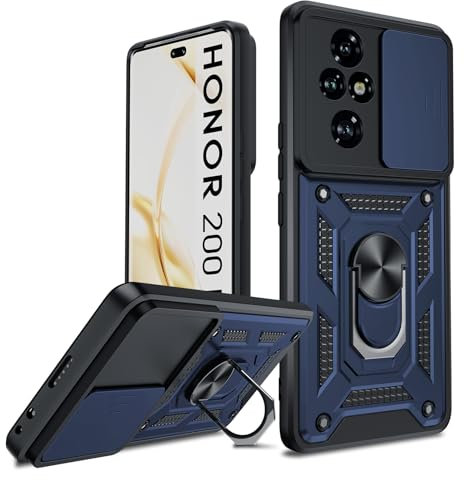 LeYi for Honor 200 Pro 5G Case, Camera Lens Slide Design, Military Shockproof Phone Cover with Ring Stand Holder | Camera Protection | Rotatable Kickstand Phone Case for Honor 200 Pro, Blue