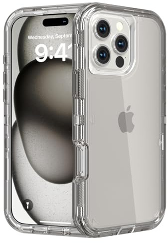 Follaroma for iPhone 16 Pro Case, Heavy Duty Shockproof Protection Phone Cases, Durable 2-Layer Transparent Protective Cover Compatible with iPhone 16 Pro (6.3 inch), Crystal Gray