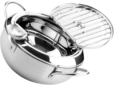 SHOWERORO Olla de Acero para Freír de Inducción con Mini Sartén para Freír Apta para Cocinas de Gas Eléctricas Y de Inducción