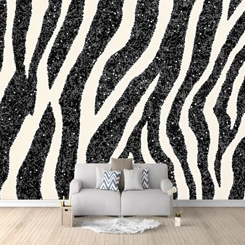 Imprimé Zèbre Noir Et Blanc Papier peint intissé Noir Et Blanc Tissu non tissé Tableaux Muraux Tapisserie Photo Décoration Murale Salon Chambre 300x210 cm