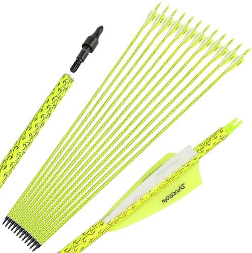 wolfman 30 Zoll Carbonpfeile für Bogenschießen Farbig Spine 500 Pfeile Carbon Zielpfeile Jagdpfeile mit 4 Zoll Federn Pfeile für Recurvebogen Compoundbogen (Fluo Gelb)