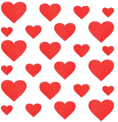 Gjinxi 24 Stück Rote Herzform Flicken zum Aufbügeln, 4 Größen Herz Bügelflicken Aufbügelflicken Reparatur Patches Herzförmige Aufnäher für Jeans Kleidung T-Shirt DIY Rucksack Hut Lochreparatur