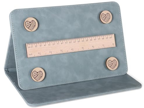 Sarini Magnetischer Musterhalter Faltbarer Strickdiagramm-Halter mit Magnetlineal und runden Magneten für Häkel- und Strickprojekte Blau 1 Stück Diagramm-Anzeigehalter