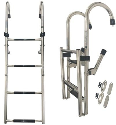 4/5/6 Step Inboard Boat Ladder, Stainless Steel Telescoping Step Ladder Folding Dock Ladder for Marine Boat Yacht Swimming Pool 440lbs Capacity