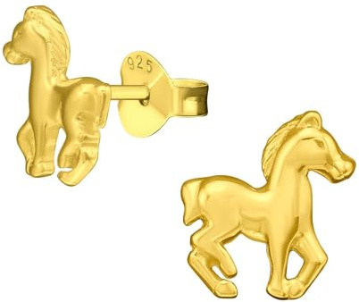 Monkimau Pferd Kinder Ohrringe | 925 Silber | Mädchen Ohrstecker Schmuck | Hypoallergen & Nickelfrei | Kinderohrringe Geschenkidee
