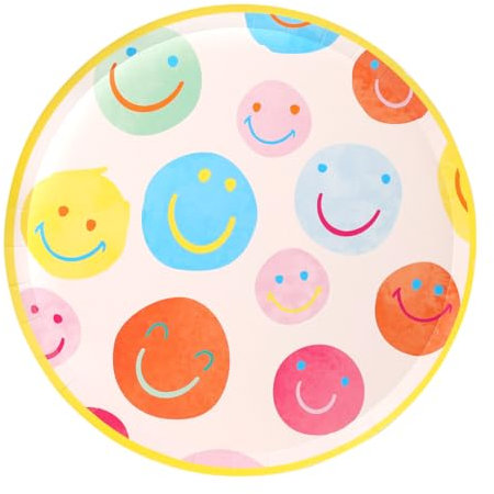 Talking Tables 10 x Happy Paper Plates, Smiley Face Decorations, Disposable Colourful 1st Birthday Tableware for Kids, Boys, Girls, Adults, Baby Shower, BBQ, Tea Party, Recyclable, 25 cm