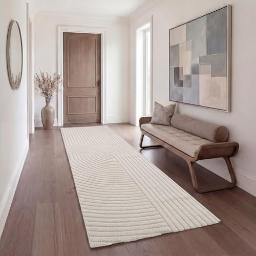 TT Home Wohnzimmer Teppich Esszimmer Kurzflor Panglao Japandi Design Skandinavisch Boho Uni Arches Soft-Touch Hoch-Tief-Effekt, Größe:80x150 cm
