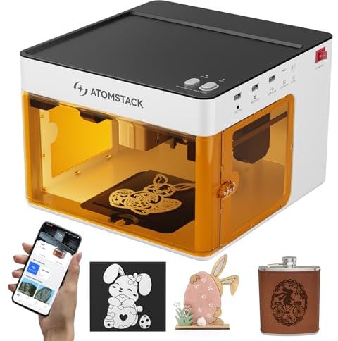 Atomstack P1 Mini Laser Graviermaschine, 5W Diode Laser Cutter Tragbare Desktop Lasergravur, CoreXY Dualmotor, Kostenlose Atomstack App mit Designbibliothek, 110x110mm Gravurbereich