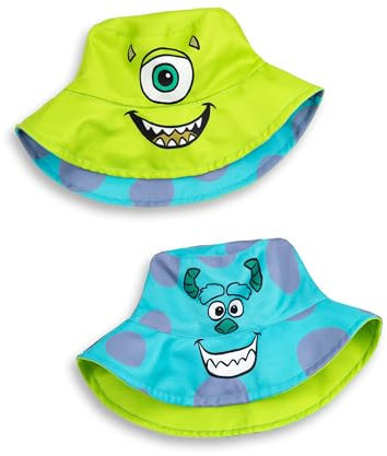 Disney Monsters Inc Wende-Fischerhut für Kinder | Grün mit Mike Wazowski & Blau mit Sulleys Gesicht | Lässiges Sonnenschutz-Accessoire | Unisex-Charakterhut