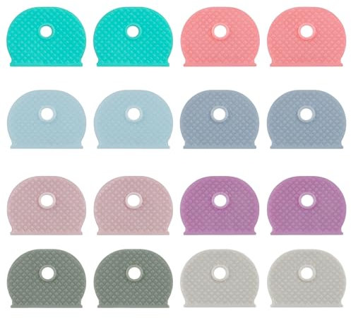 Uniclife 16 Coiffes de Clés Souples et Élastiques 2,5 cm, Protège-Têtes de Clé Standard 8 Couleurs, pour Clés de Maison (Non Adapté aux Clés Atypiques)