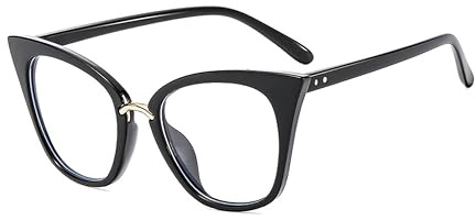Fullwosing Modische Katzenaugen-Brille für Kurzsichtigkeit (-0.5 bis -6.0) Leichte Damen-Brille mit HD-Klarsicht, Trendy Cat-Eye Design für Frauen (Schwarz, -2.00)