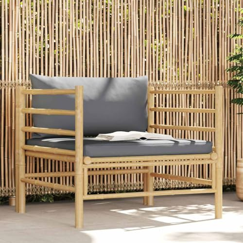 kithwjll Gartensofa mit Dunkelgrauen Kissen, Bambus, 74x70x60 cm, Modulares Outdoor Sofa für Balkon Terrasse, Wetterfeste Lounge Sitzgruppe, Robust & Pflegeleicht