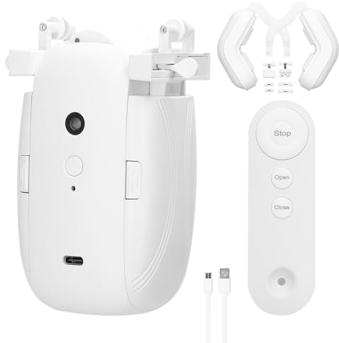 Mulcort Intelligenter 3-in-1-Vorhangmotor für Zuhause – Elektrischer Vorhangöffner ohne Verkabelung mit Fernbedienung für I-Schienen/U-Schienen/Römische Gardinenstangen (1 Stück)