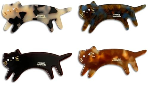 4 Stück Katzen Haarspangen Damen Set, Trendiger Haarclips Damen aus Essigsäure, Niedliche Haarklammern für Pony, Make Up, Waschen & Alltag, Exquisite Geschenke für Mädchen