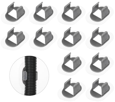 sourcing map 12 Pcs Washing Machine Drain Hose Holder (Fits 22-28 mm OD Hose) - Self-Adhesive No Drill Fixing Clip Guide Clamp Bracket for Clothes Washer/Laundry Tub Discharge, Gray