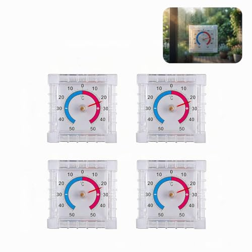 4PCS Termómetros Autoadhesivos para Ventana y Pared, Medición Precisa de Temperatura de -50°C a 50°C, Diseño Transparente y Fácil de Leer, termometro exterior pared para Hogar y Jardín