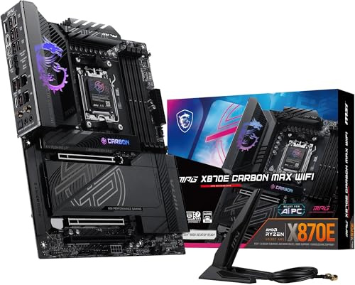 MSI MPG X870E Carbon MAX WiFi Motherboard, ATX - Supports AMD Ryzen 9000/8000 / 7000 Processors, AM5-64MB BIOS ROM, 110A SPS VRM, DDR5 Memory Boost 9000+MT/s (OC), PCIe 5.0 x16, M.2 Gen5