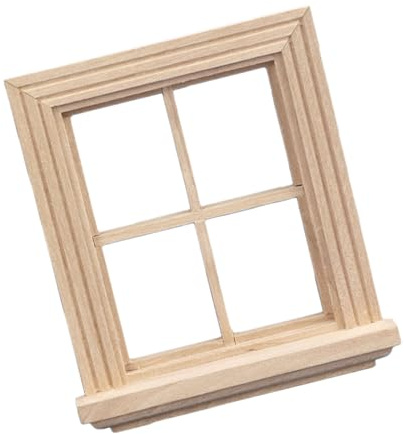 FHGSPQWM Natural Wood Miniature Doll House Window Frame with 4 Panels Doll Accessories Dollhouses Window Unpainted