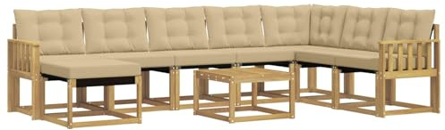 vidaXL Outdoor-Sofagarnitur mit Kissen 9 pcs Weiß und Beige, Modernes Garten-Sofa-Set, wetterfeste Möbel, strapazierfähige Couch, perfekte Sitzgelegenheit am Pool