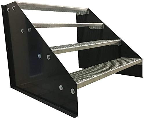 4 Stufen Standtreppe Stahltreppe freistehend Breite 150cm Höhe 84cm Schwarz/Robuste Außentreppe/Stabile Industrietreppe für den Außenbereich