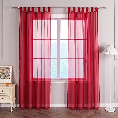 ESLIR Gardinen mit Schlaufen Vorhänge Fensterschal Transparent Schlaufenschal Voile Rot BxH 140x175cm 1 Stück