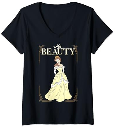 Womens Disney Beauty And The Beast Belle His Beauty Couples V-Neck T-Shirt