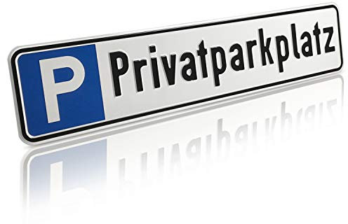 Betriebsausstattung24 Geprägtes Parkplatzschild aus Aluminium in Nummernschildform - Privatparkplatz - KFZ-Kennzeichen - für Ihren Parkplatz & Stellplatz - 52,0 x 11,0 cm