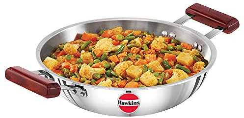 Hawkins 2.5 Litre Deep Fry Pan, Triply Stainless Steel Kadai, Flat Bottom Induction Kadhai, Silver (SSD25)