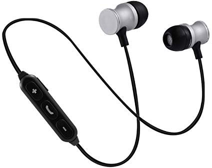 Bluetooth Headphones Metal for Sony Xperia 10 Smartphone Wireless Remote Control Hands Sound In-Ear Universal (Silver)