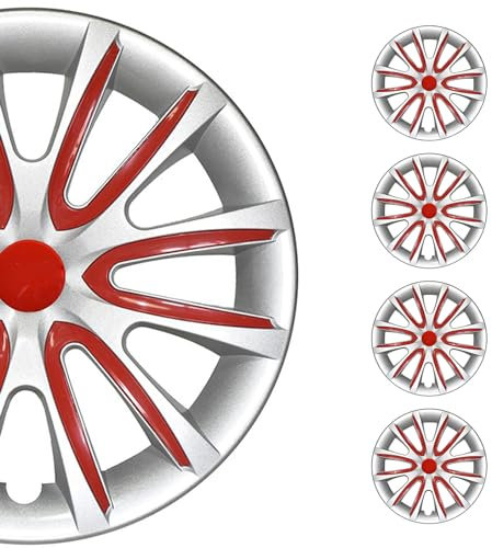OMAC 4X Radkappen Radzierblenden Radblenden 15 Zoll Stahlfelgen Glänzend Grau-Rot