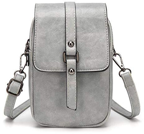 Sawekin Damen Handy Schultertasche Brieftasche Kleine Mini Umhängetasche Handytasche Handy Geldbeutel Geldbörse Messenger Tasche Mädchen (V-Grau)