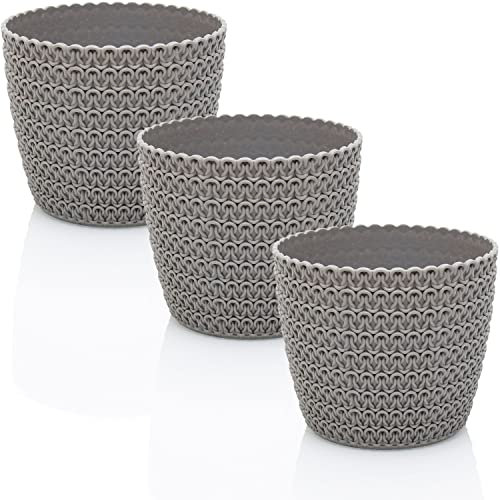 idea-station ECO Blumentopf Set 3 x 14 cm - grau - 30% Holzanteil - Pflanztöpfe Kunststoff - Pflanzen Topf