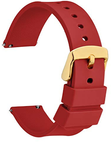 WOCCI 22mm Silikon Uhrenarmband mit Gold Schnalle, Schnellverschluss Armband (Rot)