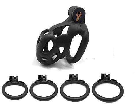 ChicLSQ Belüftung Peniskäfig Keuschheitsgürtel Set mit 4 Cockringe Klein Keuschheit Keuschheitskäfig Mann Bondage Extrem für Männer Keuschheit Penis Käfig Schwarz (S)